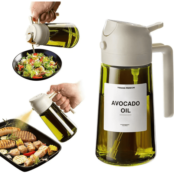 YOSANG 16oz/470ml Olive Oil Dispenser Bottle,Light-Blocking Glass Blocks UV Rays&Preserves Flavor,Dual-Use Spray&Oil Pot,Free Light-Proof Label,Splash Proof,Suitable For Kitchen,& Outdoor Cooking