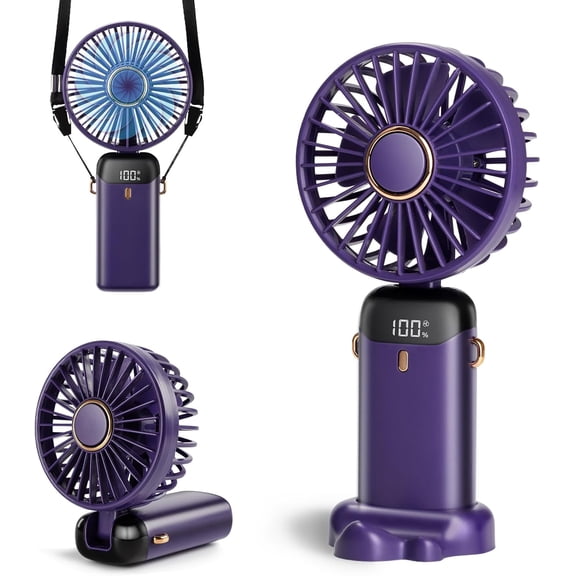 YOSANG STORE Portable Handheld Fan, Battery Operated Fan with Base, 8 Hours, Digital Display, 5 Speeds, 90 ° Ajustable, Rechargeable Mini Fan for Outdoor Indoor