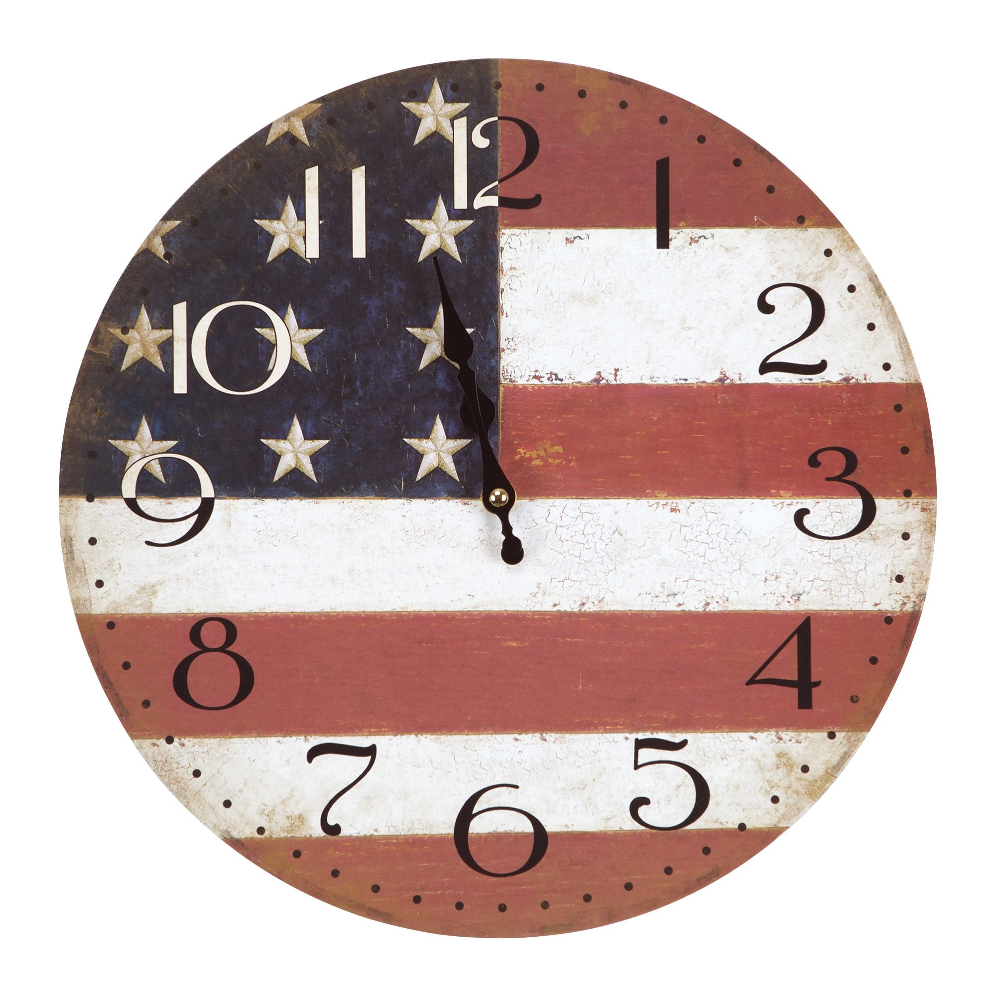 Yosemite Circular Wooden Wall Clock with American Flag Print in Multi-Color