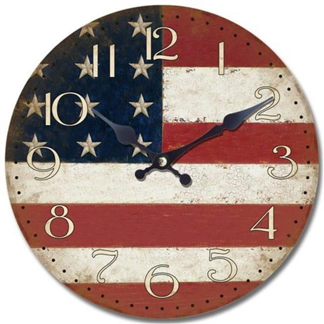 YOSEMITE HOME DECOR  Circular Wooden Wall Clock with American Flag Print