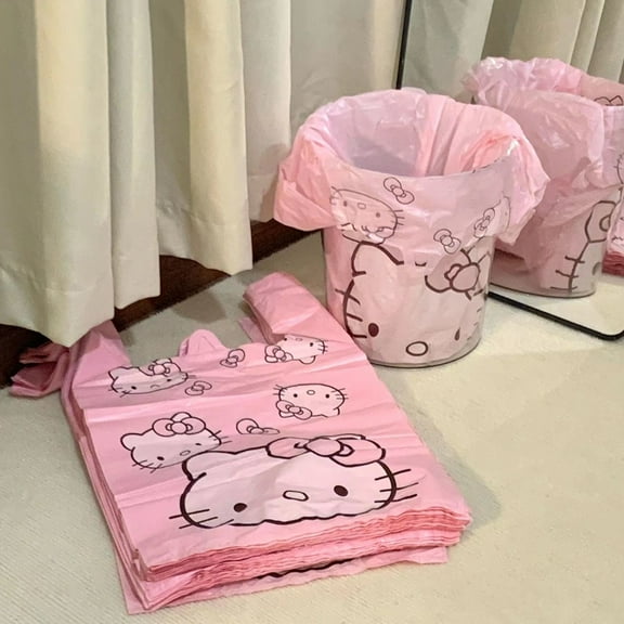 YOSENING 100-Pack Kawaii Hello Kitty Cartoon Cat Trash Bags - Plastic Drawstring Bins for Home & Office QQH624-552