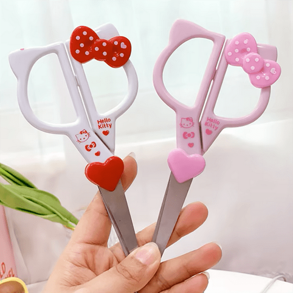 YOSENING 2Pcs Sanrio Hello Kitty Hand Made Scissors Cute Cartoon Cat DIY Papercutting Art Scissors Students Stationery Office Supplies QQH624-3067