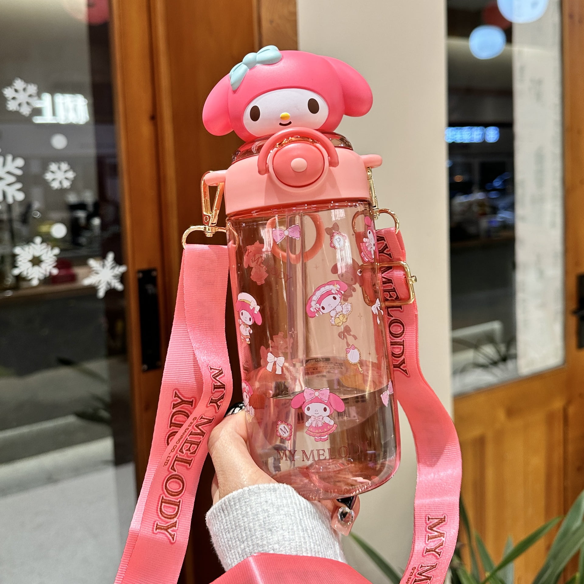 YOSENING 650ML/22OZ Cute Melody Cup with Straw - Portable Water Bottle with Shoulder Strap for Kids, Boys & Girls QQH624-1884