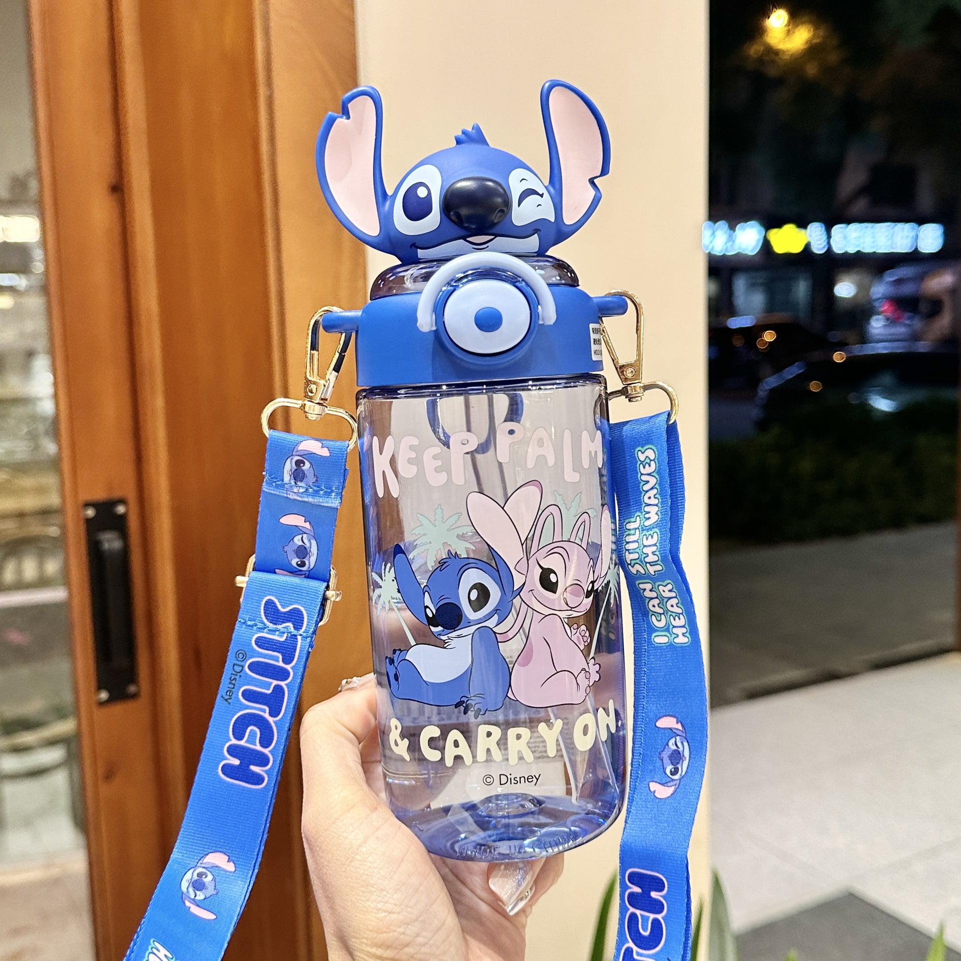 YOSENING 650ML/22OZ Cute Stitch Cup with Straw - Portable Water Bottle with Shoulder Strap for Kids, Boys & Girls QQH624-1881
