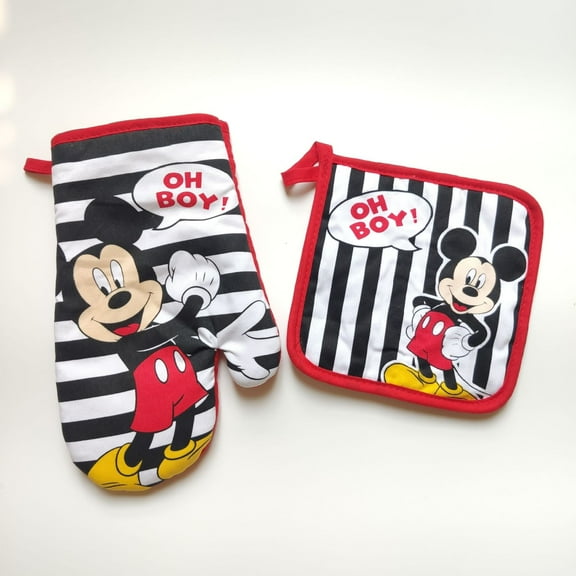 YOSENING Adorable Cartoon Mickey_Mouse Oven Mitt & Coaster 2-Piece Set - Non-Slip Heat Resistant Baking Accessories QQH624-1561