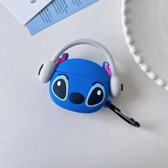 YOSENING Cartoon Stitch Silicone Protective Case for Airpods1/2 Wireless Earbuds Charger with Carabiner Clip - Anti-Scratch Cover QQH624-2927