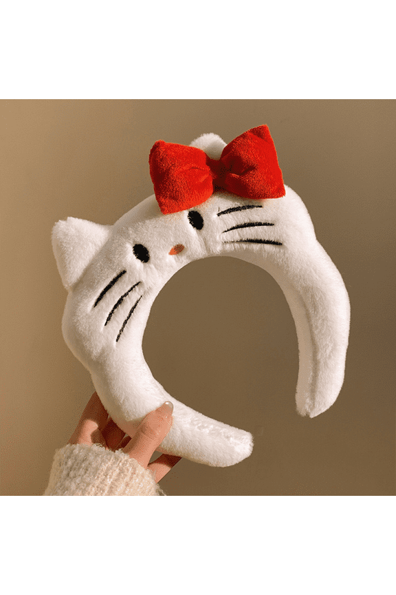 Hello Kitty Cute Cartoon Plush Headband, Soft Wash Face Hair Band with Bowknot, Perfect Hair Accessory and Gift for Girls