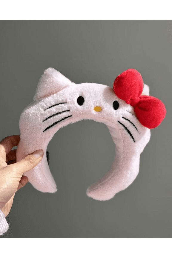 YOSENING Hello Kitty Cartoon Cat Plush Headband - Soft Washable Hair Band with Bow - Cute Bath Accessory for Girls QQH624-609