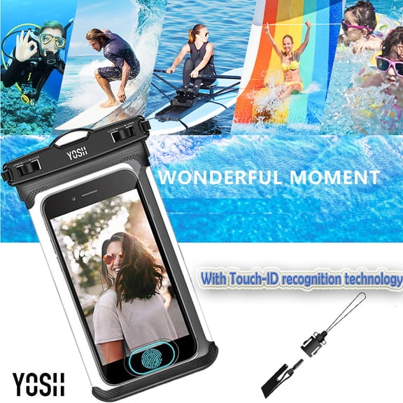 YOSH IPX8 Waterproof Phone Case, Underwater Phone Pouch Dry Bag with Lanyard for iPhone Fingerprint