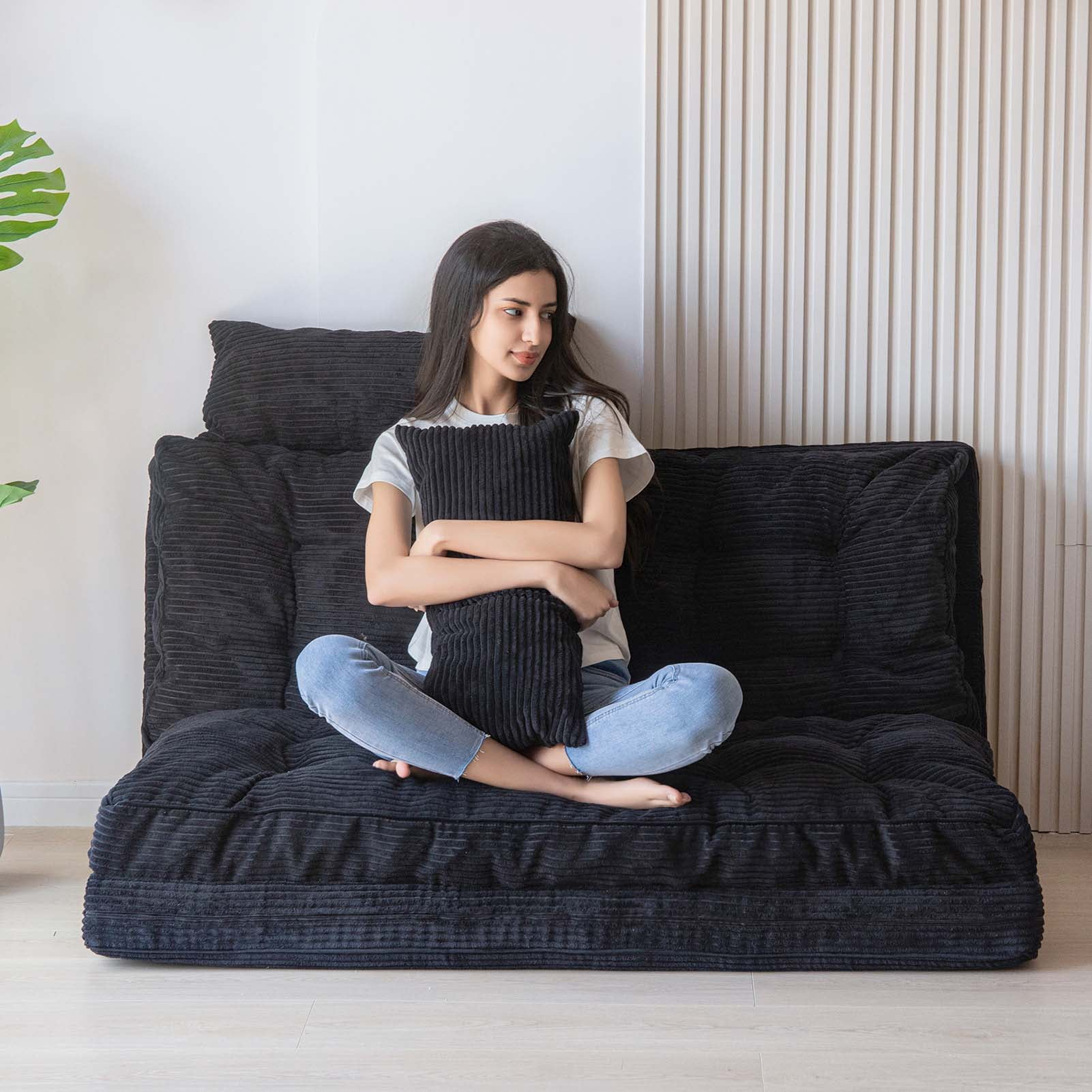 YOSHOOT Bean Bag Bed Folding Sofa Couch with Pillows Floor Mattress for Adults, Extra Thick and ...