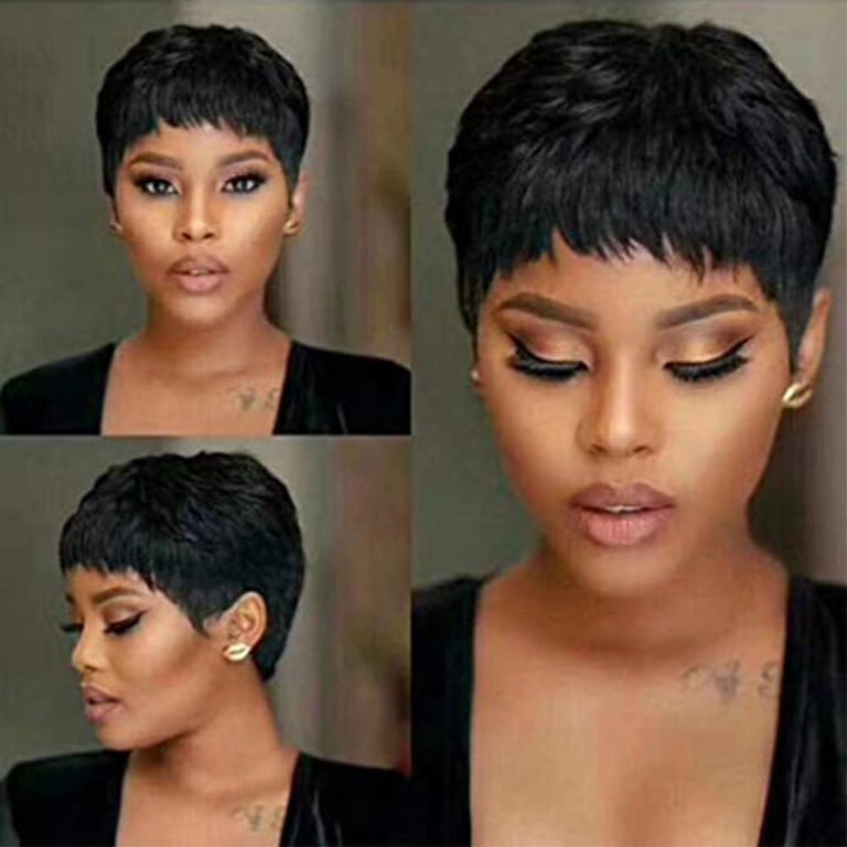Side Part Pixie Cut Wigs for Black Women Natural 1B Color Short Layered Pixie Amazon.com : Amecire Pixie Cut Wig for Black Women Short  main image 3