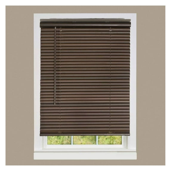 YOSITiuu 1" Vinyl Slats Room Darkening Cordless Window Blinds, 64L x 31W Inches Manual Operation Mode Blackout Privacy Blind, Solid Pattern Ceiling-Outside Mount Pull-Up Mini Blinds, Mahogany