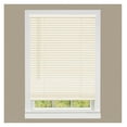 thumbnail image 1 of YOSITiuu 1" Vinyl Slats Room Darkening Cordless Window Blinds, 64L x 46W Inches Manual Operation Mode Blackout Privacy Blind, Solid Pattern Ceiling-Outside Mount Pull-Up Mini Blinds, Beige, 1 of 9