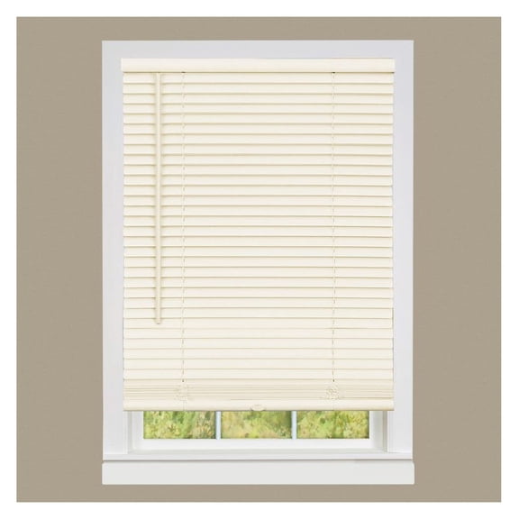 YOSITiuu 1" Vinyl Slats Room Darkening Cordless Window Blinds, 64L x 46W Inches Manual Operation Mode Blackout Privacy Blind, Solid Pattern Ceiling-Outside Mount Pull-Up Mini Blinds, Beige