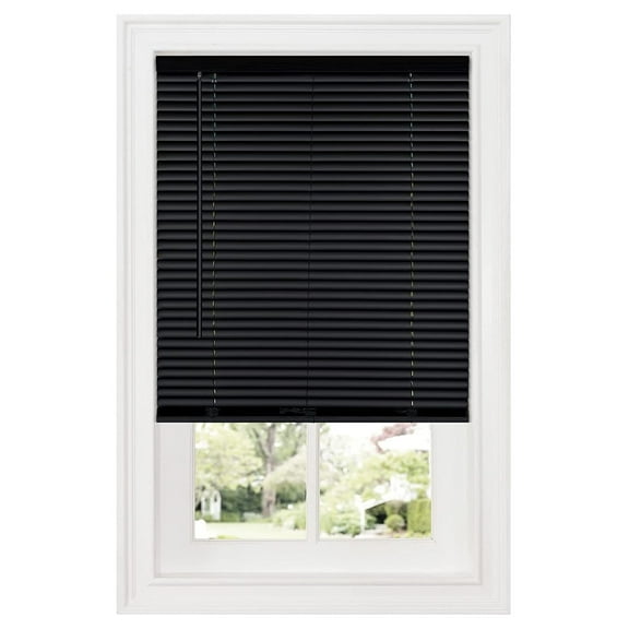 YOSITiuu 1" Vinyl Slats Room Darkening Cordless Window Blinds, 64L x 46W Inches Manual Operation Mode Blackout Privacy Blind, Solid Pattern Ceiling-Outside Mount Pull-Up Mini Blinds, Black