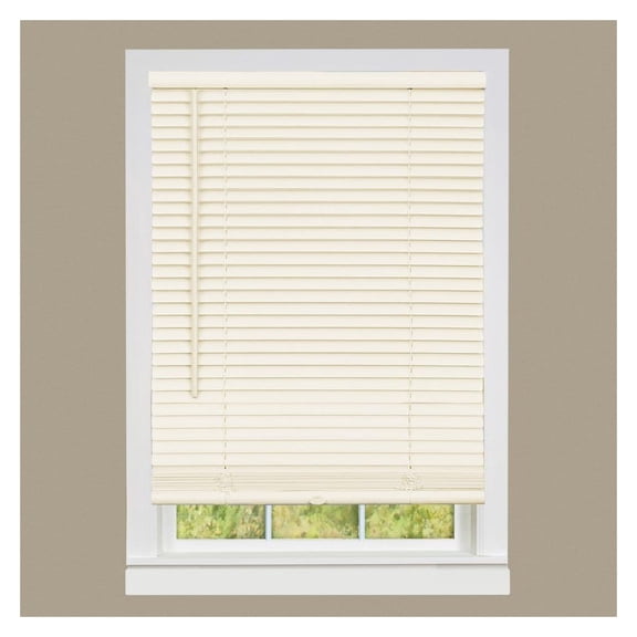 YOSITiuu 1" Vinyl Slats Room Darkening Cordless Window Blinds, 64L x 60W Inches Manual Operation Mode Blackout Privacy Blind, Solid Pattern Ceiling-Outside Mount Pull-Up Mini Blinds, Beige