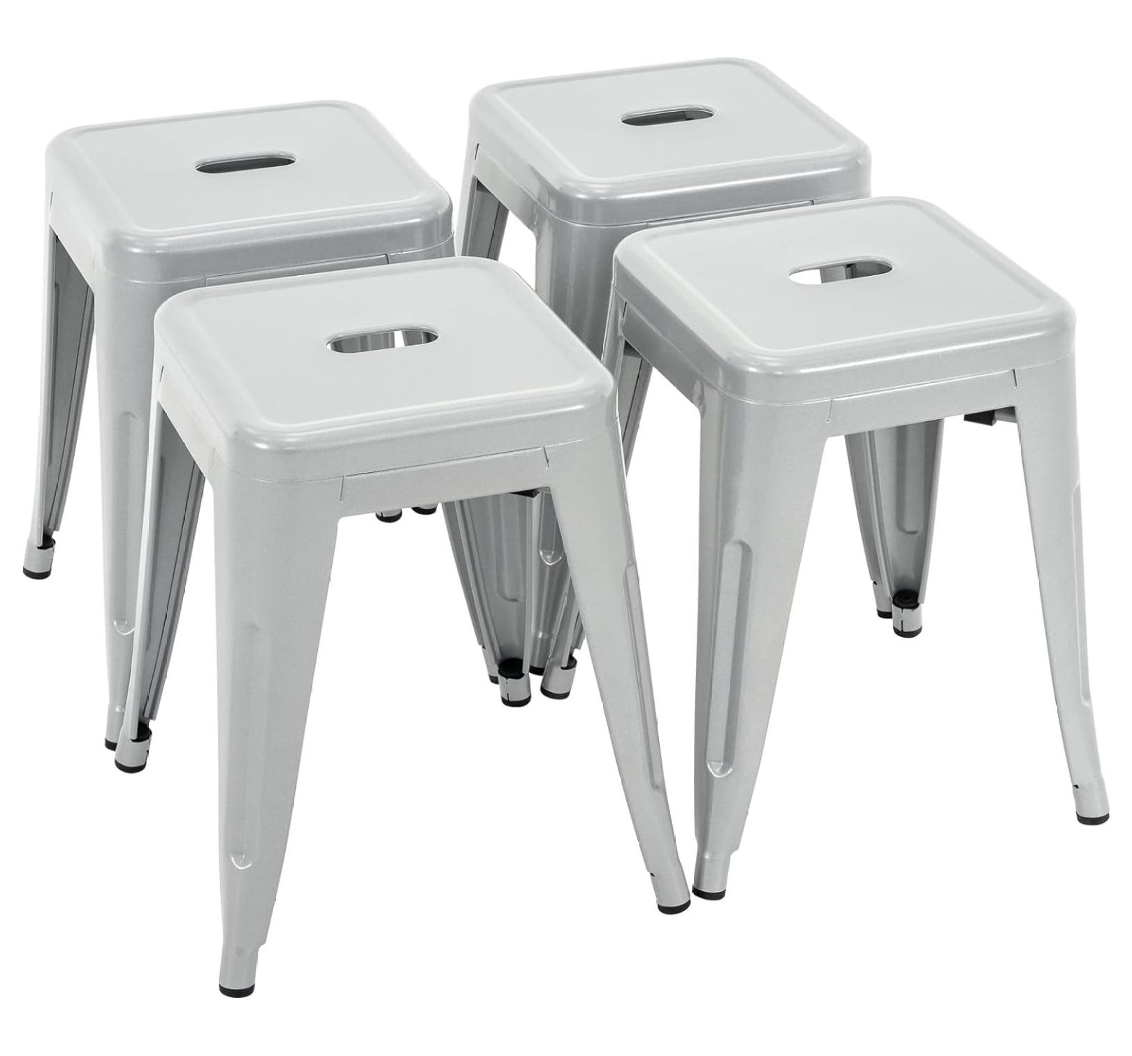 YOSITiuu 18 Inch Industrial Metal Stools Set of 4 Stackable Classroom Stools Backless Metal Dining Chairs for Indoor Outdoor Kitchen Short Stools Pearl Silver Walmart