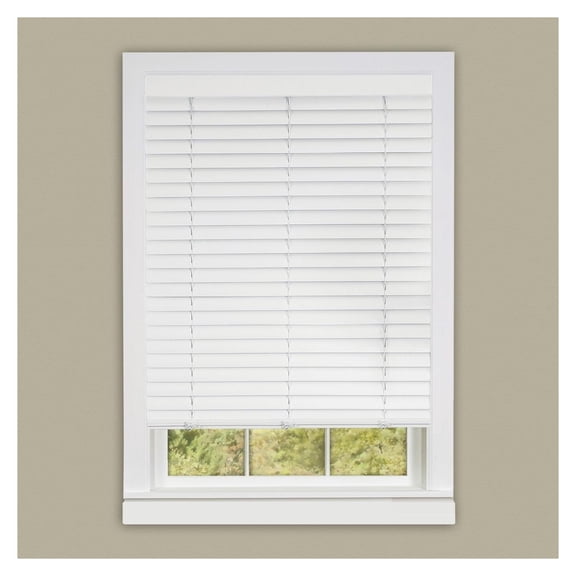 YOSITiuu 2" Slats Cordless Window Blinds, 27W x 64L Inches Light Filtering | Room Darkening Two Vinyl Embossed Woodgrain Mini Blinds, Cordless Rollup Window Privacy Blinds, White
