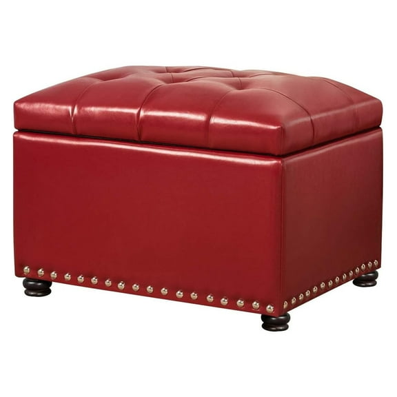 YOSITiuu 24" Ottoman with Storage for Living Room Rectangular Leather PU Bench Footrest (Red)