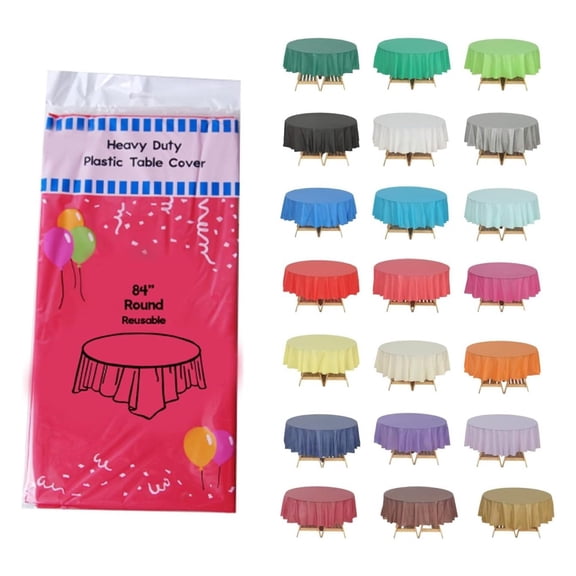 YOSITiuu 24 Pack 84" Coral Round Heavy Duty Plastic Table Covers Tablecloth (Reusable) (Round 84", Coral)