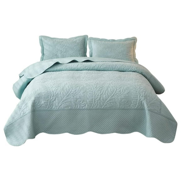 YOSITiuu 3-Piece 100% Cotton Oversized Bedspread Set Coverlet Set Lightweight Quilt Set Embroidery Farmhouse Bedding Set (Aruba Blue-Mint Green, Queen (100"x106"))