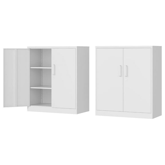 YOSITiuu 36 Metal Storage Cabinet with Lockable Doors and Adjustable Shelves, White