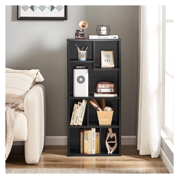 YOSITiuu 42 Inch High Bookcase, 4-Tier Modern Storage Cabinet with Height Difference Shelves for Standard , Floor Standing, 7 Cubes, Horizontal Available, Easy Assembly, Vintage Black
