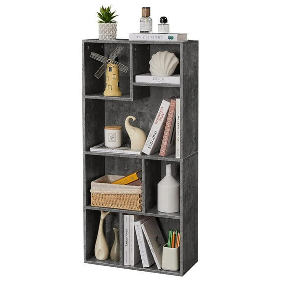 YOSITiuu 42 Inch High Bookcase, 4-Tier Modern Storage Cabinet with Height Difference Shelves for Standard , Floor Standing Display, 7 Cubes, Horizontal Avaiable, Easy Assembly, Grey