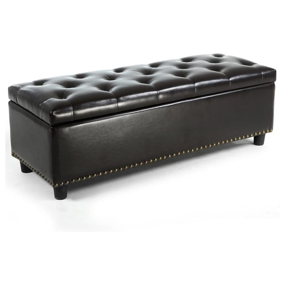 YOSITiuu 47 Inch Tufted Faux Leather Storage Ottoman, Dark Brown, 300lbs Capacity