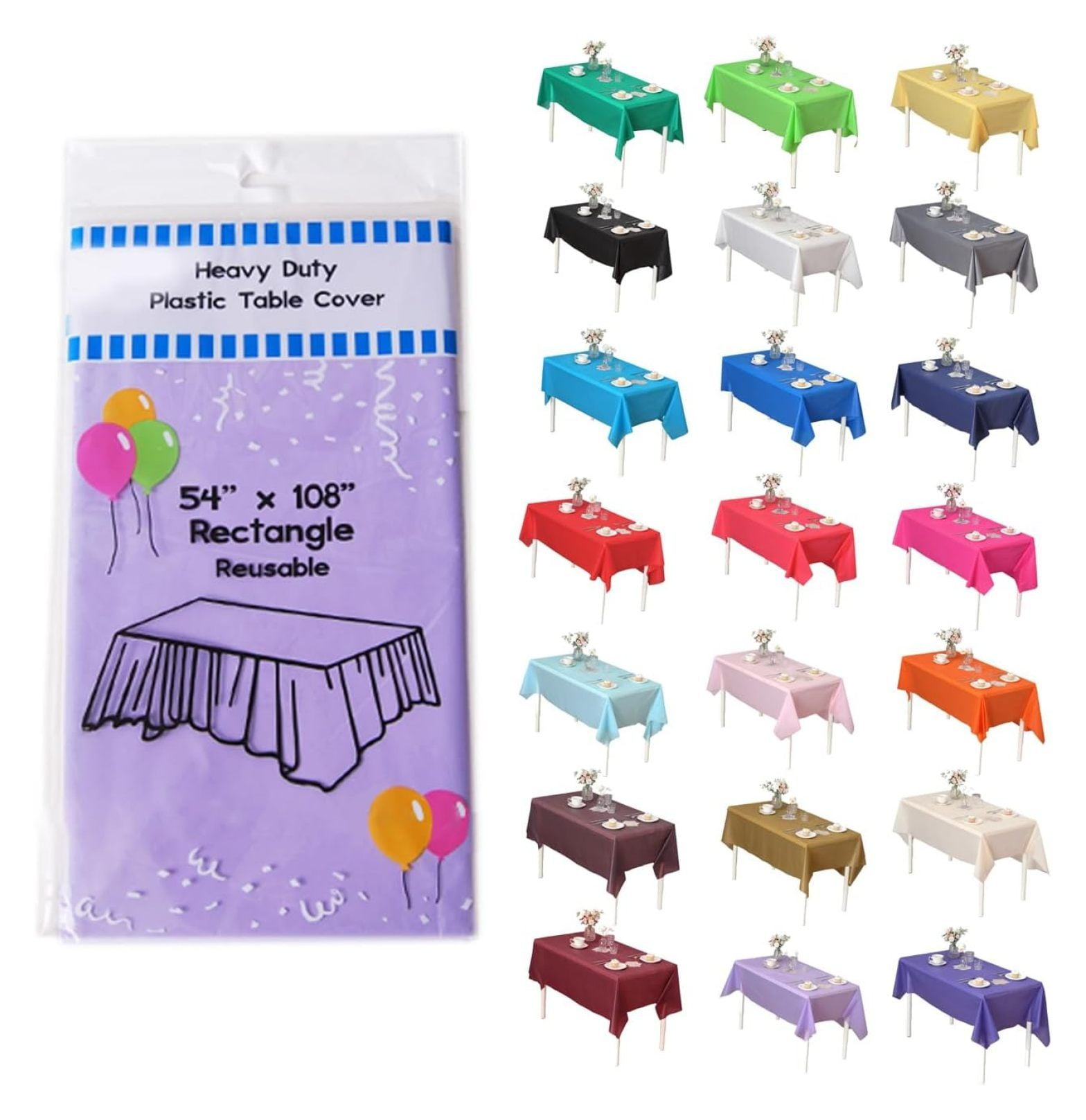 YOSITiuu 6 Pack 54 x 108 Inch Plastic Table Cover, Lavender Rectangle ...