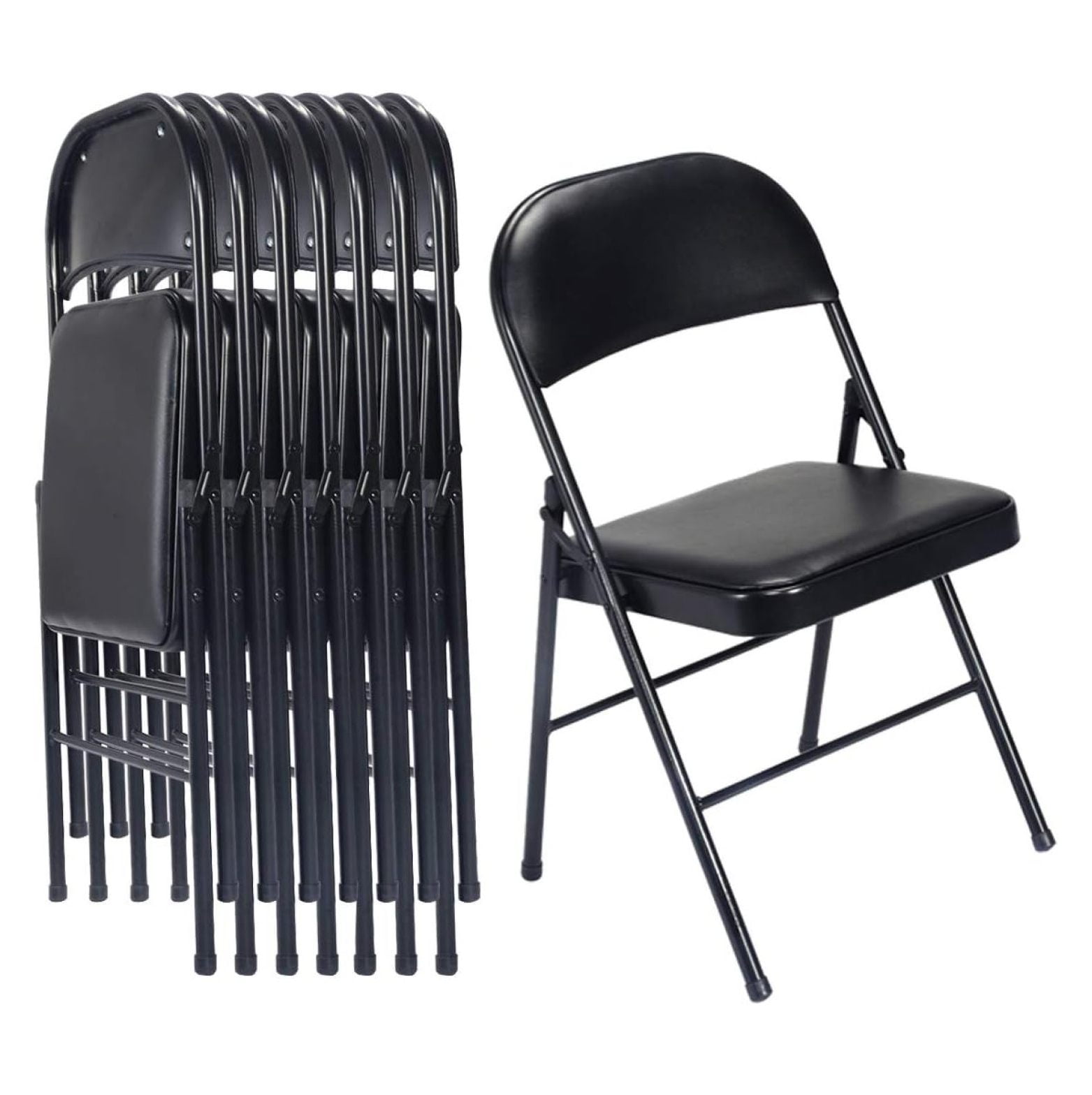 YOSITiuu 8 Pack Black Folding Chairs with Padded Seats for Outdoor & Indoor, Portable Stackable