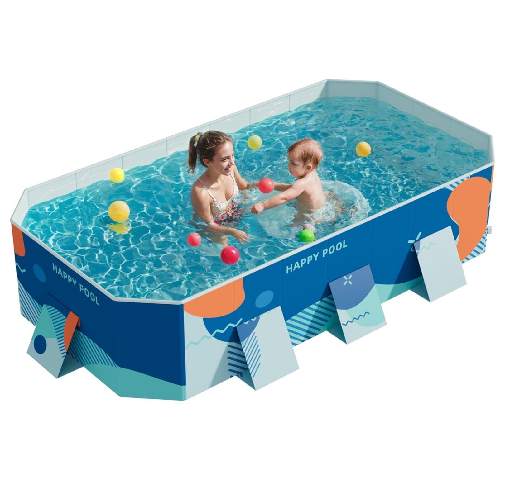 None Inflatable Pool YOSITiuu Above Ground Pool Foldable Non-Inflatable Pool with 3 drains ...