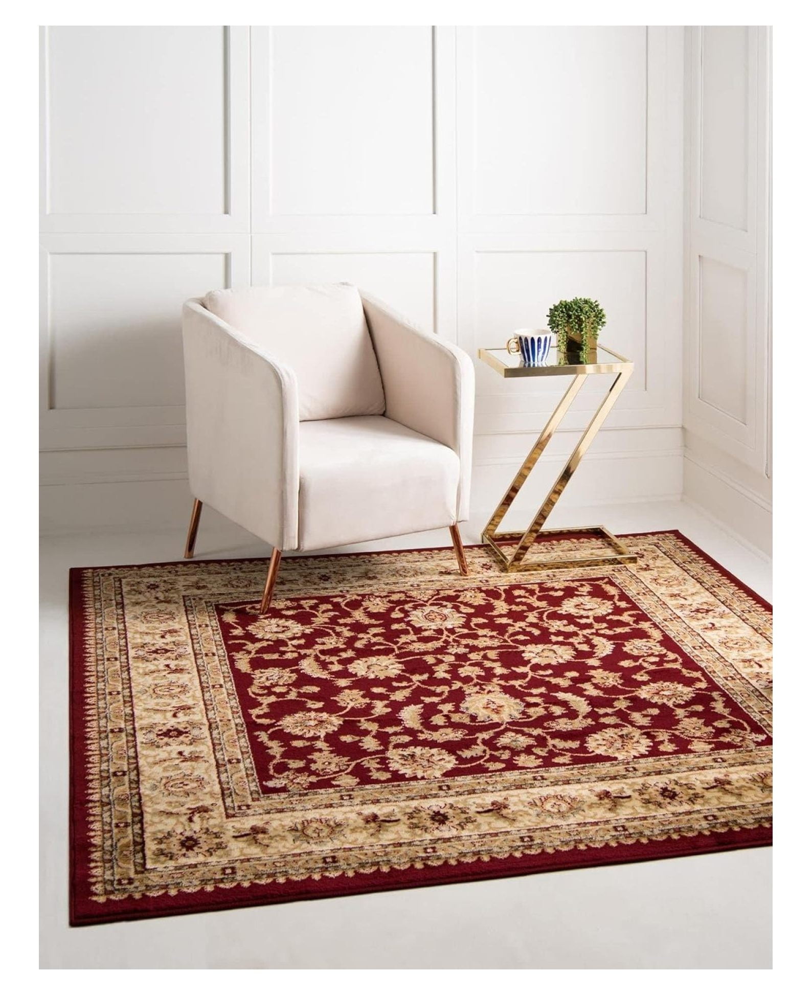 Elegant Red Floral 4' Square Synthetic Indoor Rug