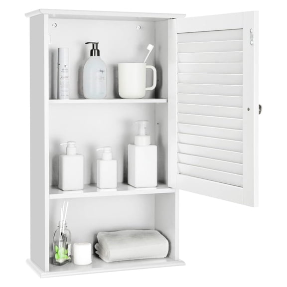YOSITiuu Bathroom Wall Cabinet, Large Capacity Storage Cabinet w/Single Louver Door & Height Adjustable Shelf, Wood Wall Mounted Medicine Cabinet for Bathroom, Living Room, Kitchen (White)