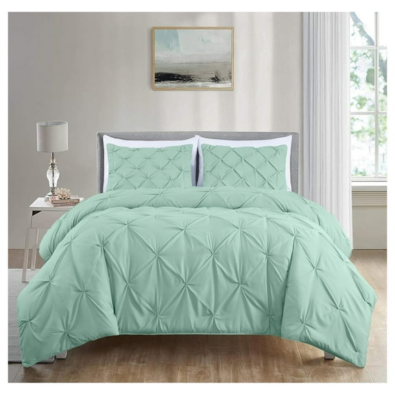 YOSITiuu Berlin 3-Piece Pintuck Pinch Pleat Bedding Comforter Set (Full, Seafoam Green)