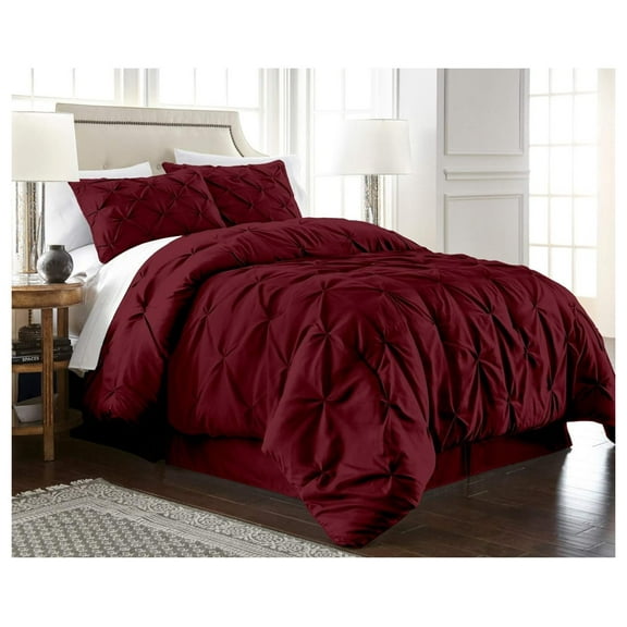 YOSITiuu Berlin 3-Piece Pintuck Pinch Pleat Bedding Comforter Set (Queen, Burgundy)