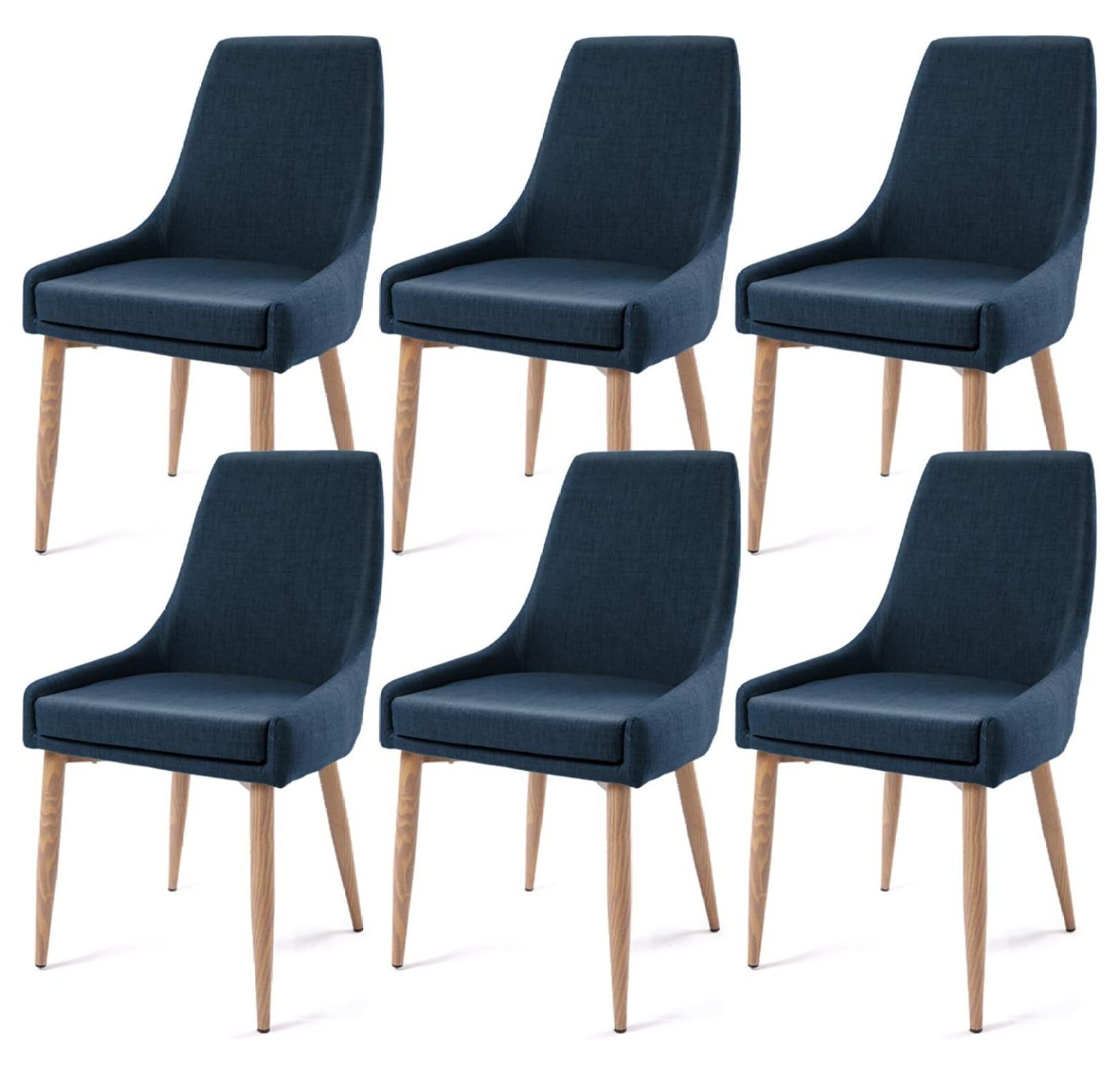 YOSITiuu Blue Linen Dining Chairs Set of 6, Comfortable Upholstered