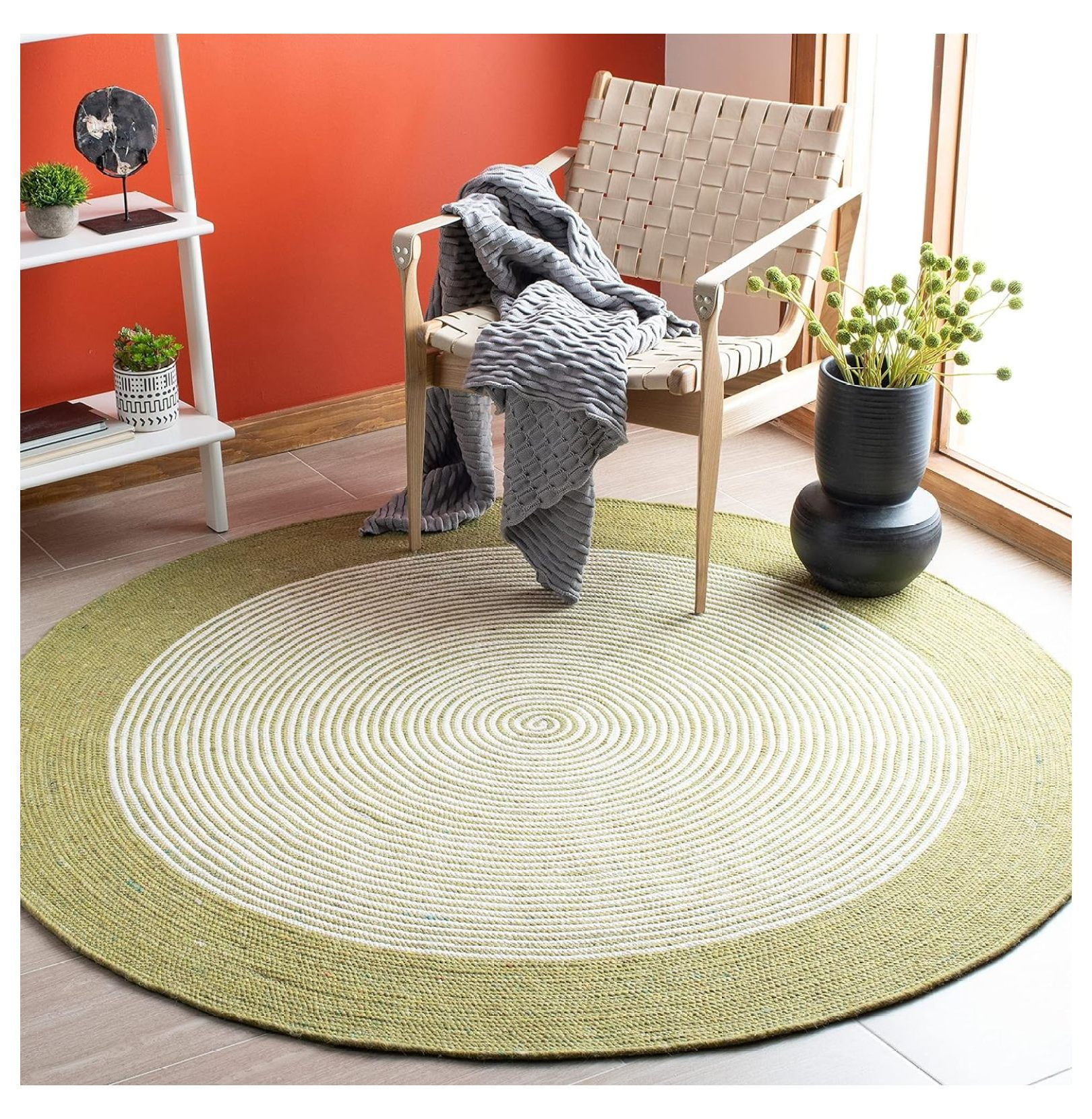 YOSITiuu Braided Collection 5' Round Green/Ivory BRD904Y Handmade ...