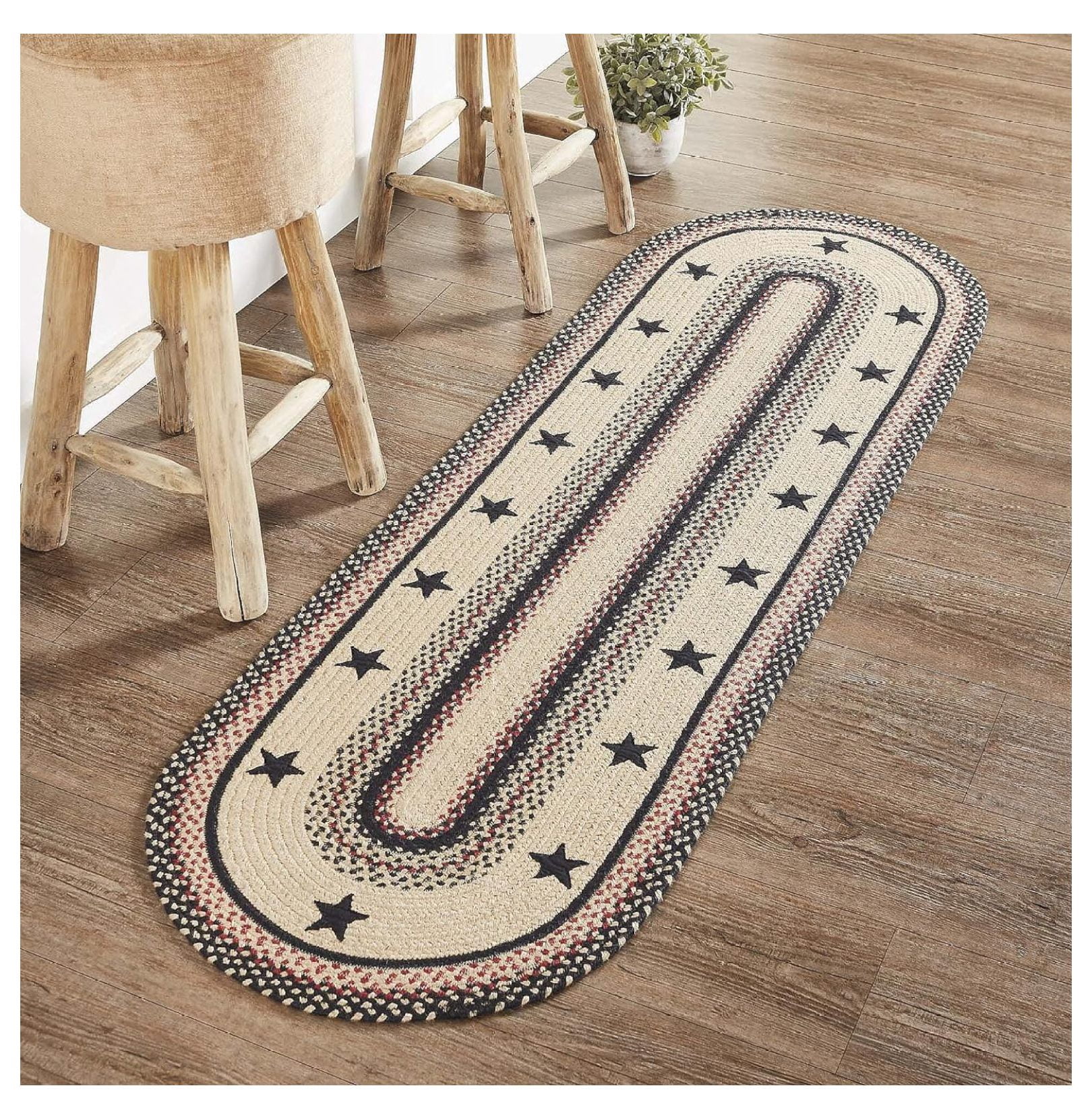 YOSITiuu Colonial Star Rug Hall Runner with PVC Pad, Jute Blend, Oval ...