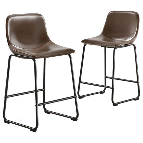YOSITiuu Counter Stools Set of 2, 24 inch Counter Height Bar Stools Hold up to 500 lbs, Armless Counter Height Chairs with Metal Legs & Soft Backrest for Kitchen Island Coffee Shop, Brown