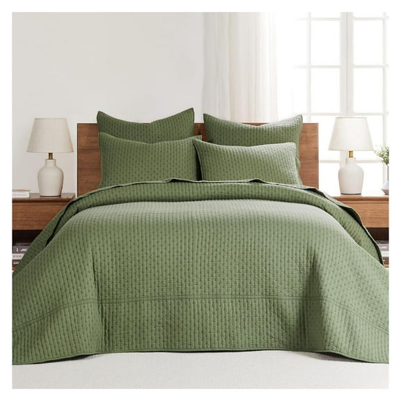 YOSITiuu - Cross Stitch Forest Green Bedspread Set - Full Bedspread and Two Standard Shams - Cross Stitch Pattern - Bedspread (100x104in.) and Sham (20x26in.) - Cotton