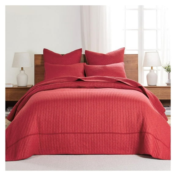 YOSITiuu - Cross Stitch Red Bedspread Set - Bedspread and One Standard Sham - Cross Stitch Pattern - Bedspread (84x104in.) and Sham (20x26in.) - Cotton