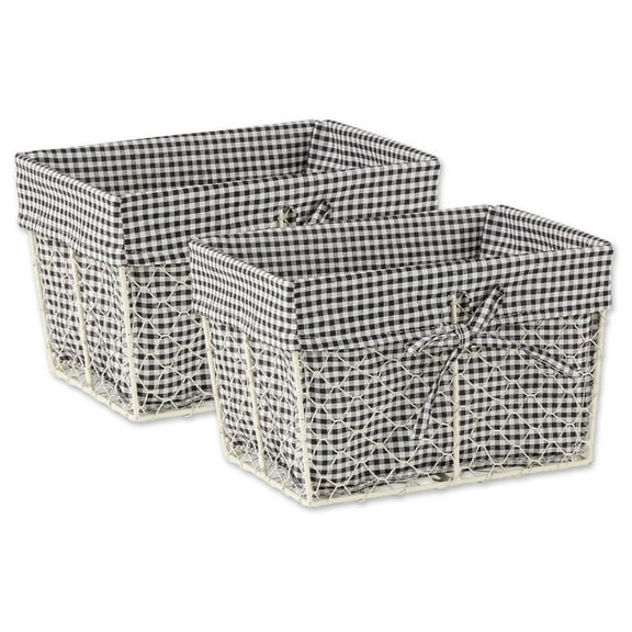 YOSITiuu Farmhouse Chicken Wire Storage Baskets with Liner, Medium, Antique Black & White Gingham Check, 11x7.88x7", 2 Piece