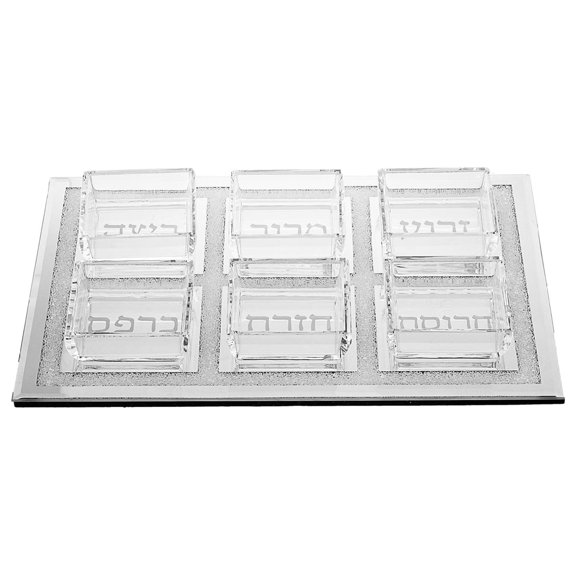YOSITiuu Glass Seder Plate Hebrew Lettering and Cups - Passover Rectangular seder Plate- Add Elegance to Your Table - 15" l x 11" w - Cups 3.25" lx3.5 w