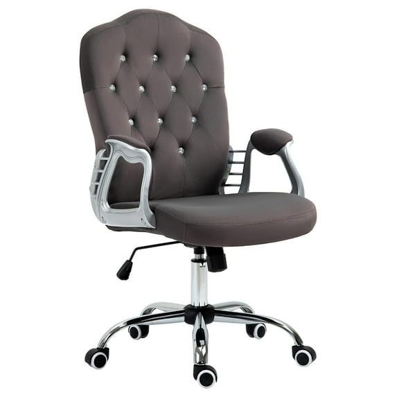 YOSITiuu Home Office Chair, Velvet Computer Chair, Button Tufted Desk Chair with Swivel Wheels, Adjustable Height, and Tilt Function, Dark Gray