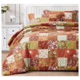 thumbnail image 1 of YOSITiuu Leilani 3-Piece Boho Washed Cotton Comforter Set Queen Size - Bohemian Bedding Set Orange Green White Floral Printed Patchwork Lightweight Comforter for All Season, 1 of 9