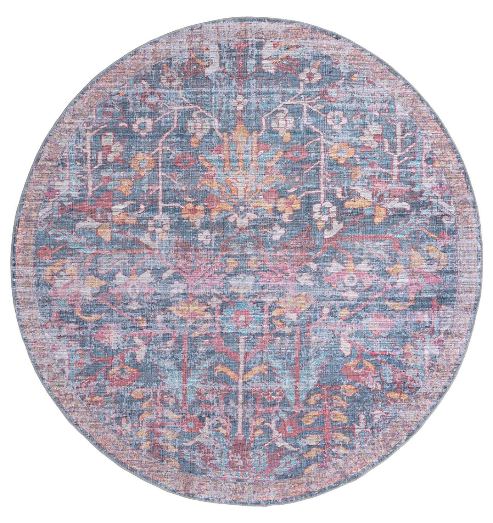 YOSITiuu Maahru Collection Washable Rug 10 Ft Round Navy Blue Low