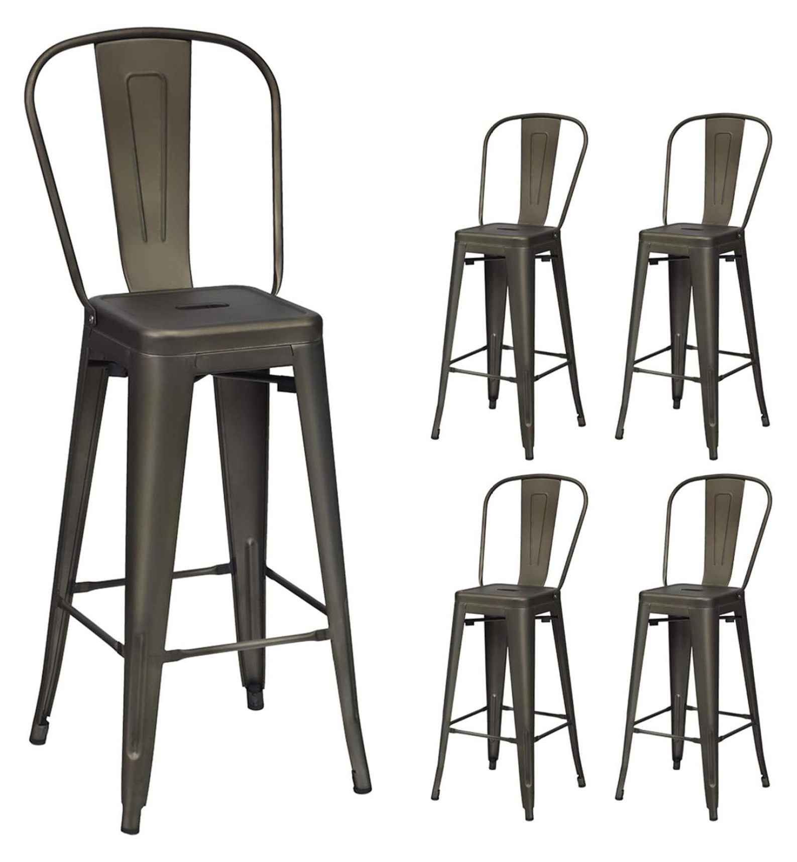 YOSITiuu Metal Bar stools Set of 4, with Removable Back, 30'' Bar