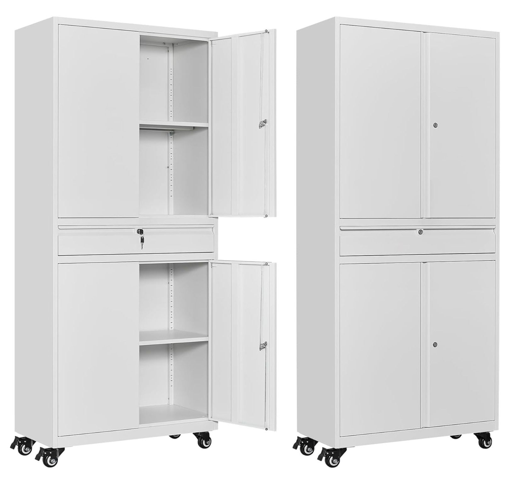 YOSITiuu Metal Garage Storage Cabinet with Wheels, 73" Lockable Storage