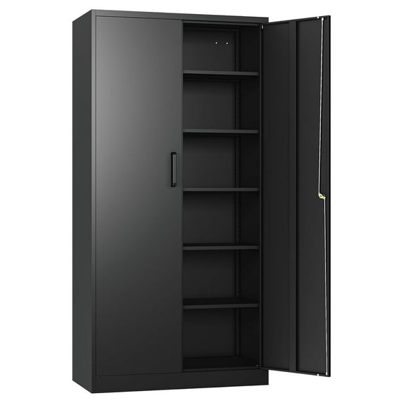 YOSITiuu Metal Storage Cabinet with 2 Doors and 6 Shelves,Black Metal Cabinet with Lock,71" Lockable Garage Storage Cabinet,Locking Storage Cabinet,Steel Cabinet for Home,Office,Garage,Shop,School